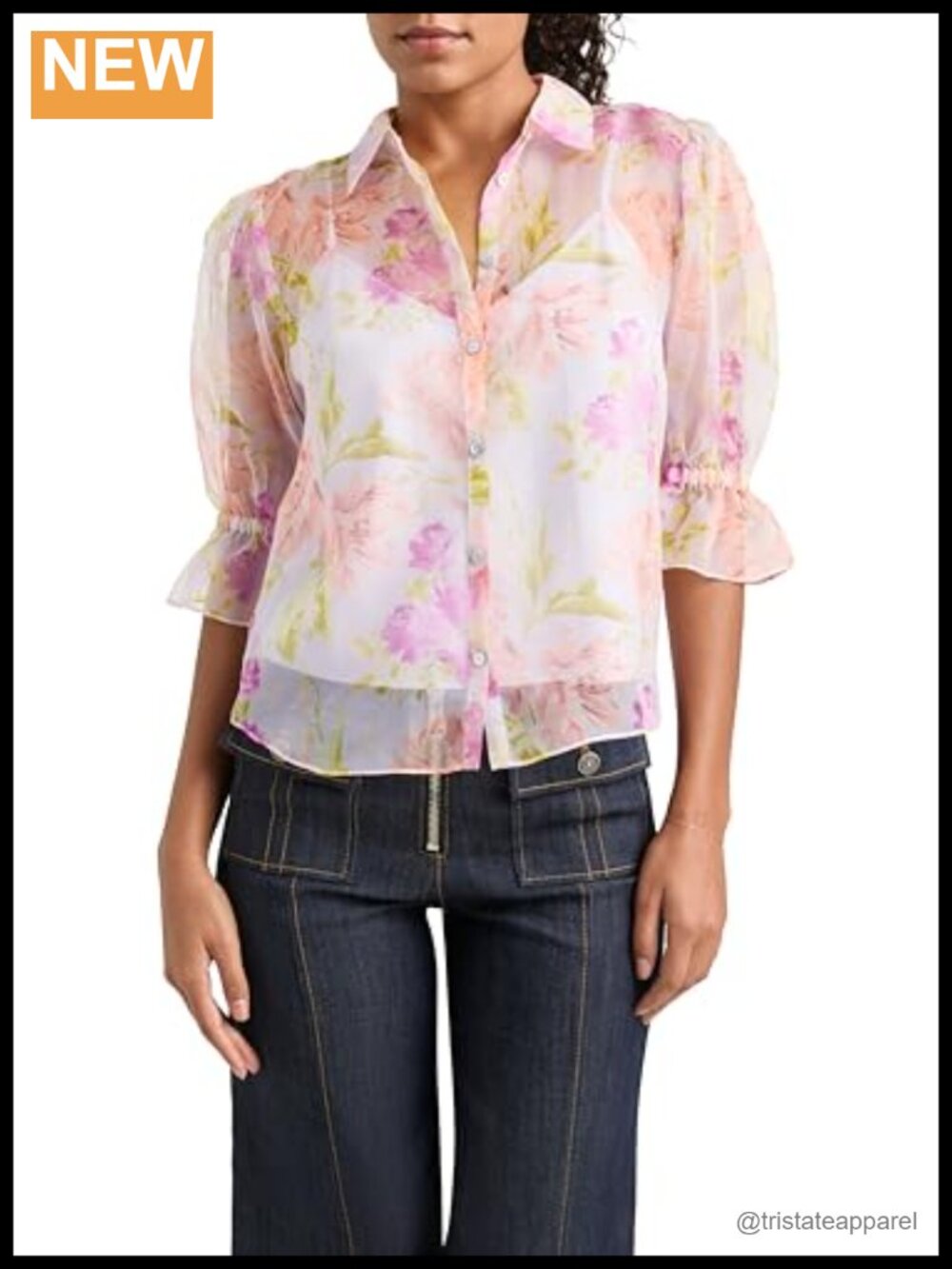 Silk Floral Button Front Blouse Short Sleeve
